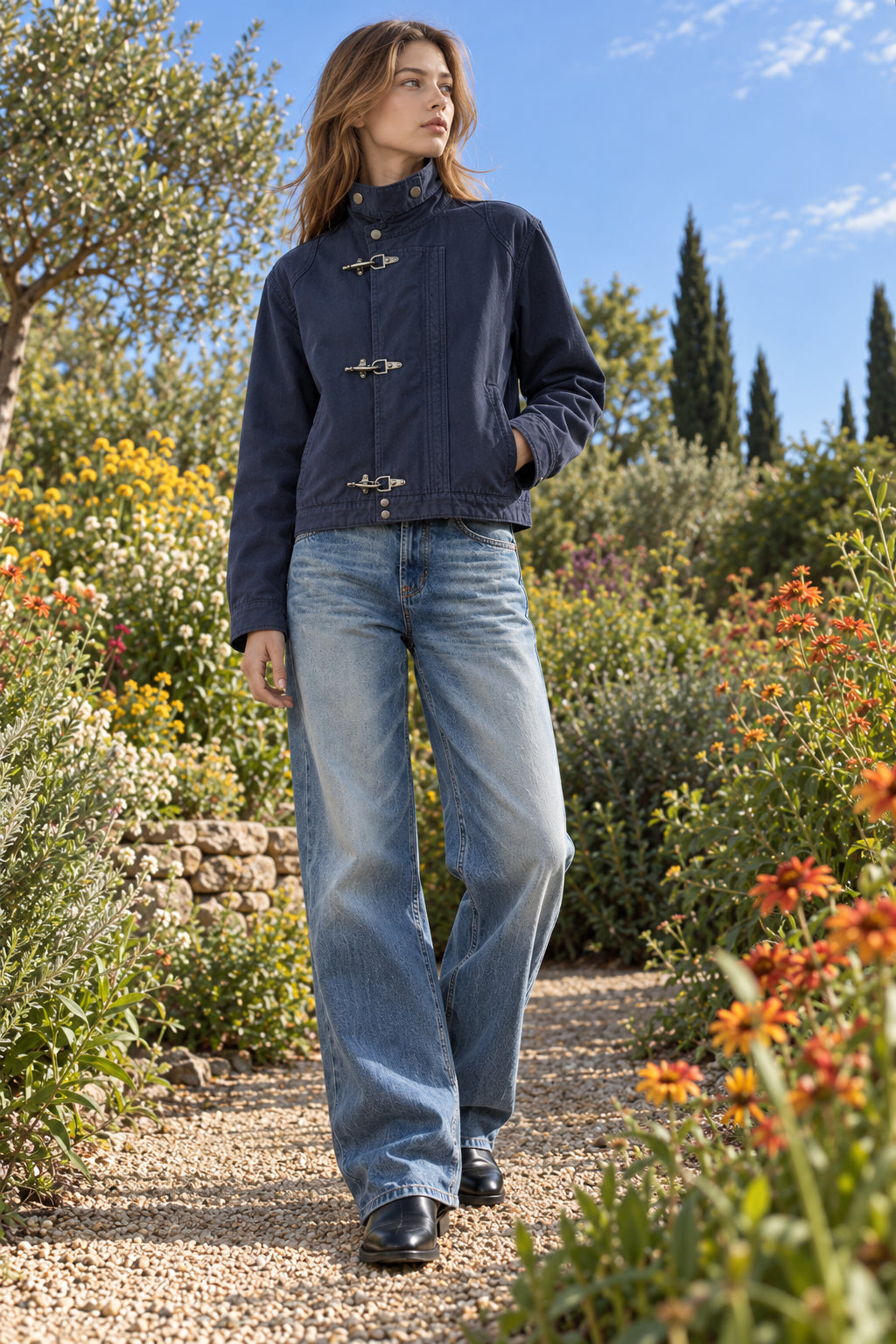 Toggle Buckle High Collar Utility Jacket
