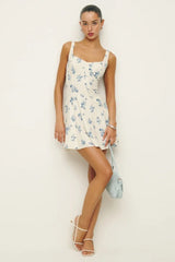 Square Neck Backless A-Line Mini Floral Dress