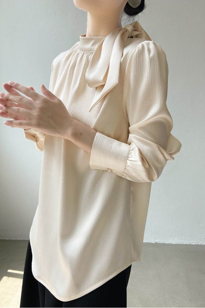 Bow Tie Front Soft Workwear Slim Long Sleeve Blouse Secondary image