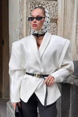 White Wool Blend Belted Trench Coat