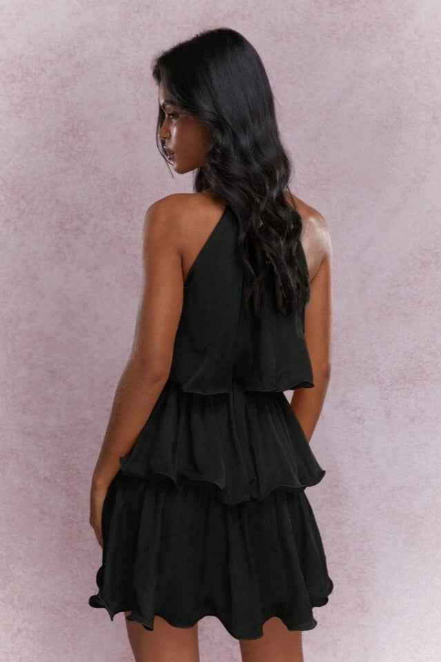 Halter Sleeveless Tiered Ruffle Vacation Dress