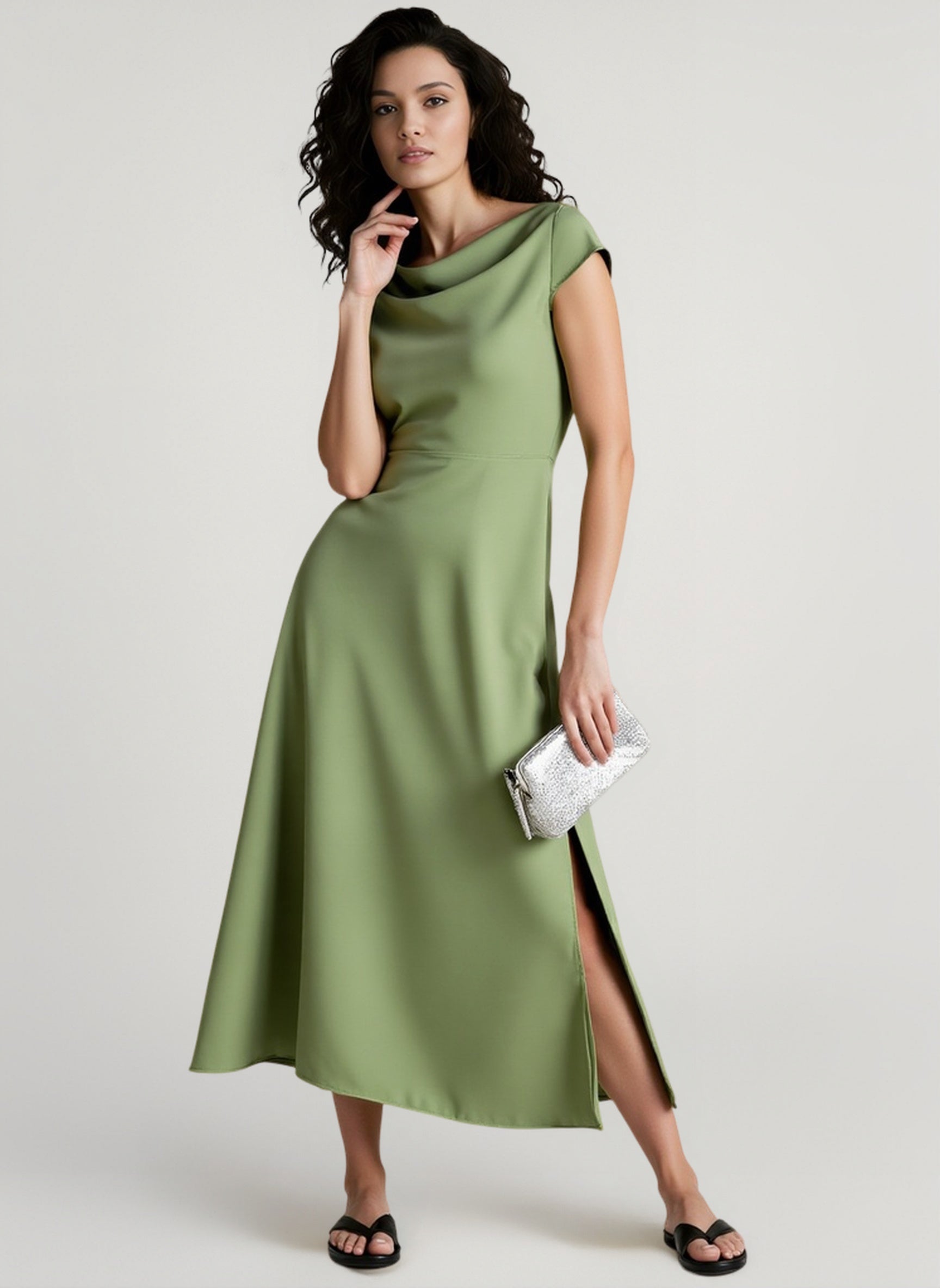 Silk-Like Satin Slit Maxi Silk Dress Main image