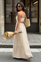 Striped Cami Backless Cutout Midi Dress