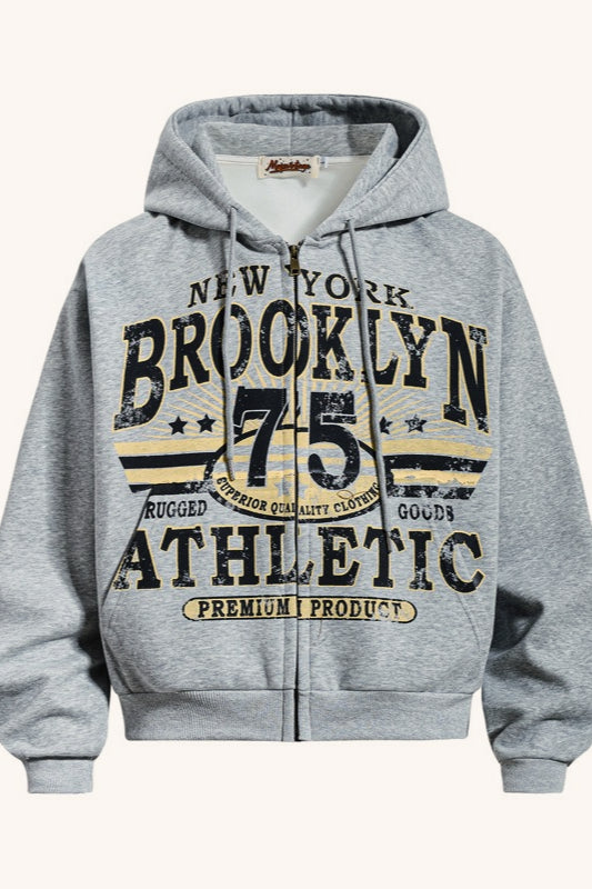 Vintage Graffiti Letter Print Zip Hoodie Main image