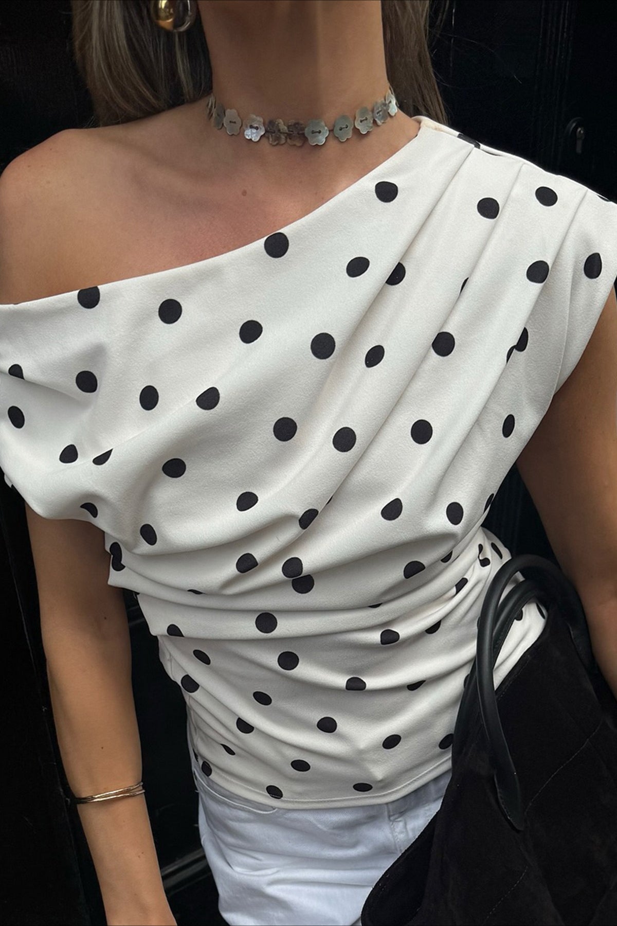 Retro Polka Dot One Shoulder Blouse Secondary image