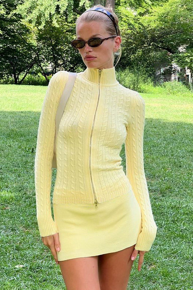 Mock Neck Lace Trim Knit Top Main image