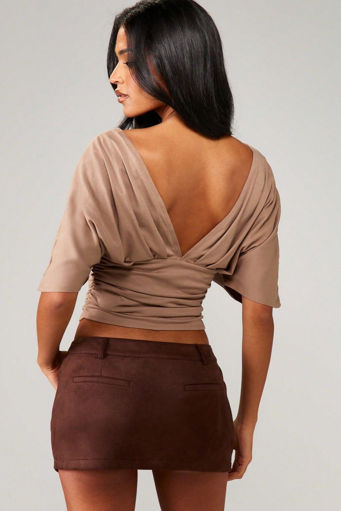 Backless Batwing Sleeve Waist Cinched Crop Top