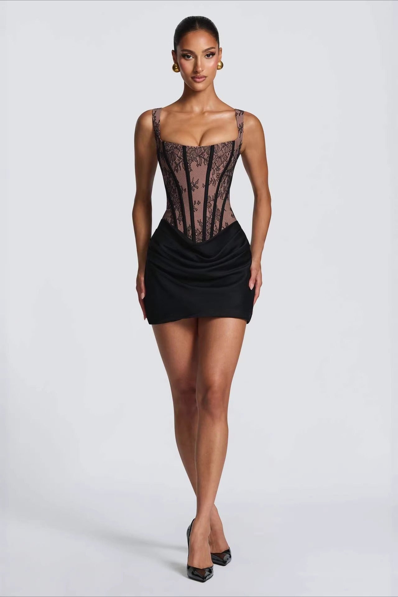 Lace Cami Drape Waist Tie Bodycon Mini Lace Dress Secondary image