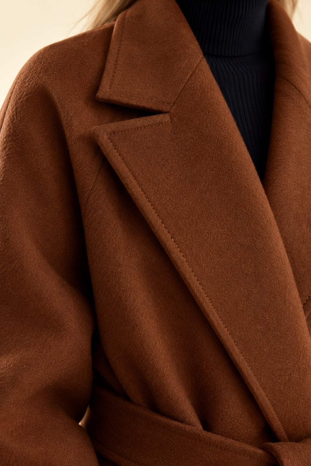 Retro Solid Woolen Coat Women Knee High Thick Turn-Down Overcoat