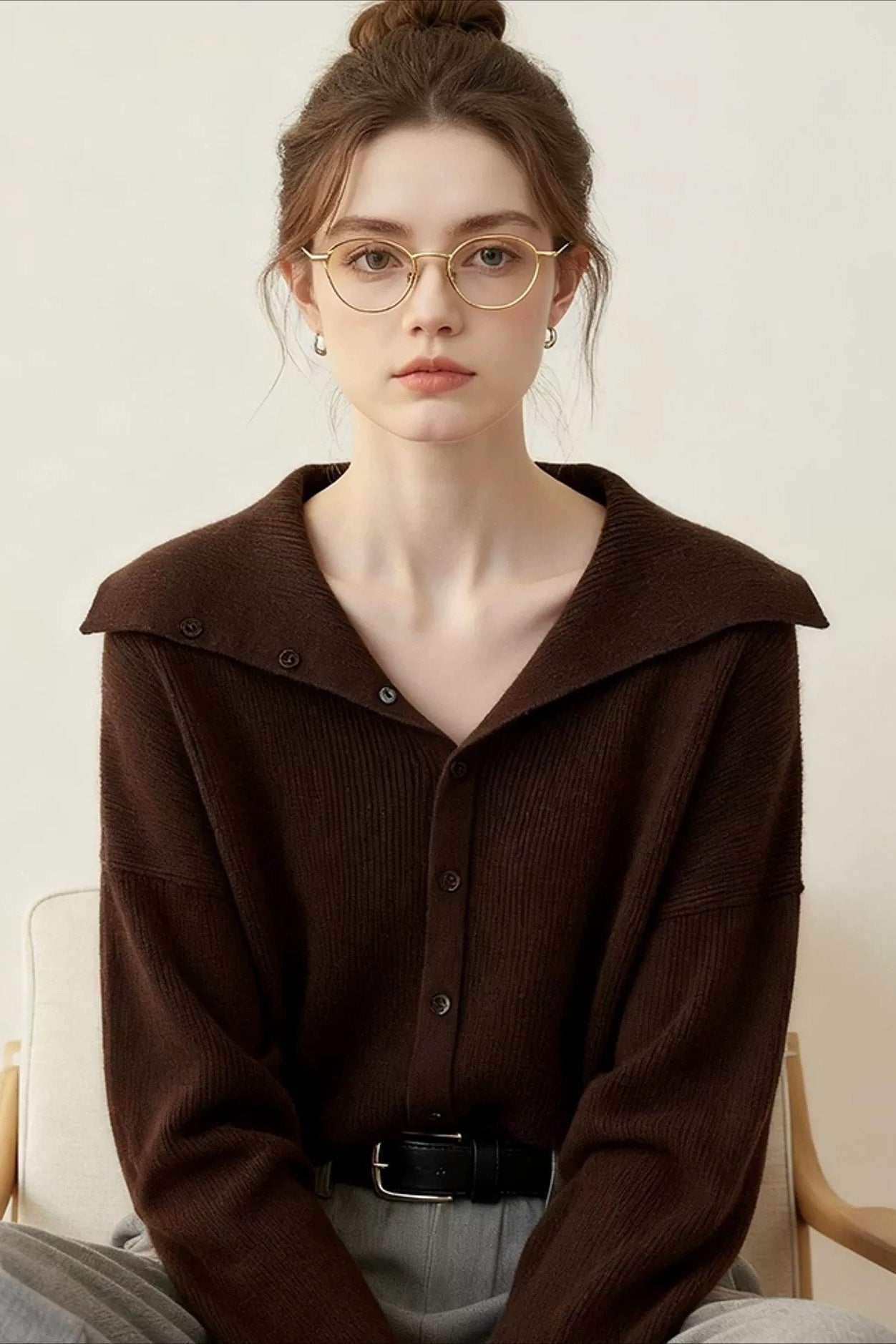 Brown Shawl Collar Cardigan Secondary image