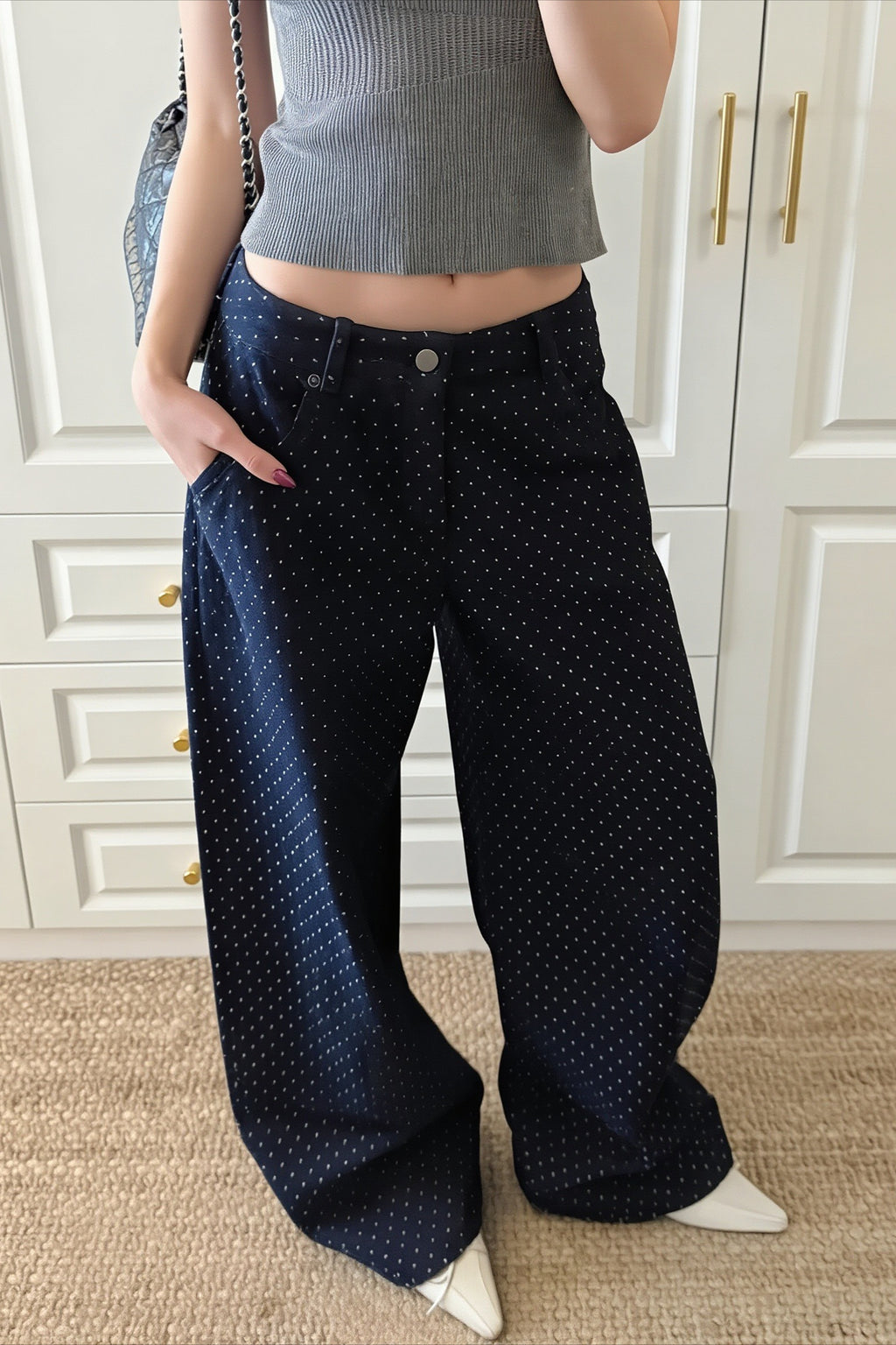 Polka Dot Wide Leg Barrel Jeans