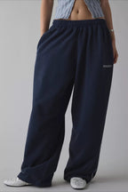 Embroidered Elastic Waist Loose Straight Pants