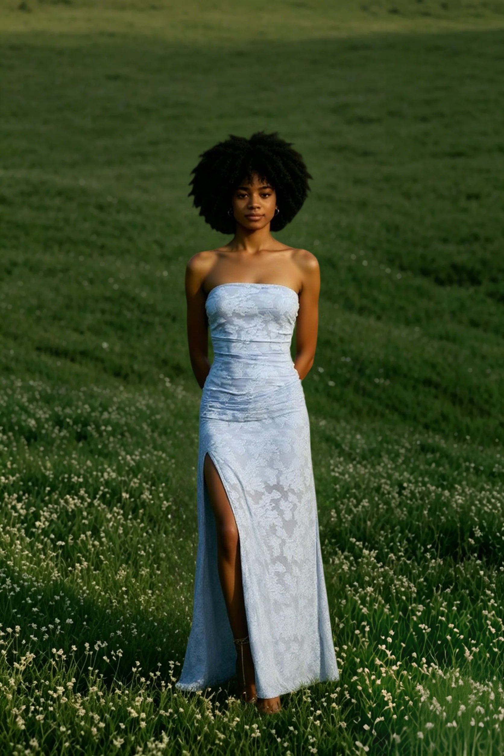 Strapless High Split Lace Dress Main image