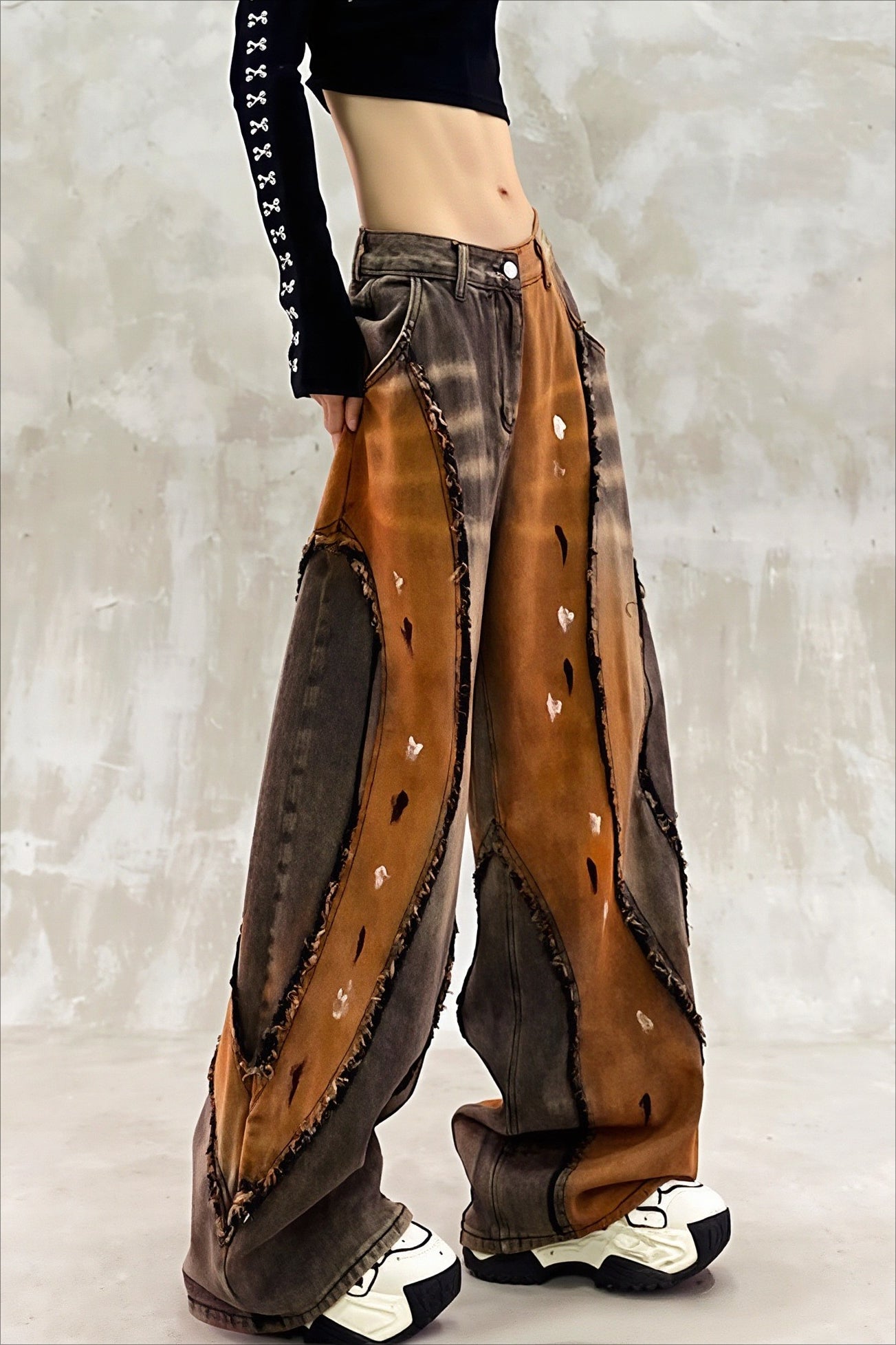 Heavy Distressed Frayed Wide Leg Jeans Secondary image