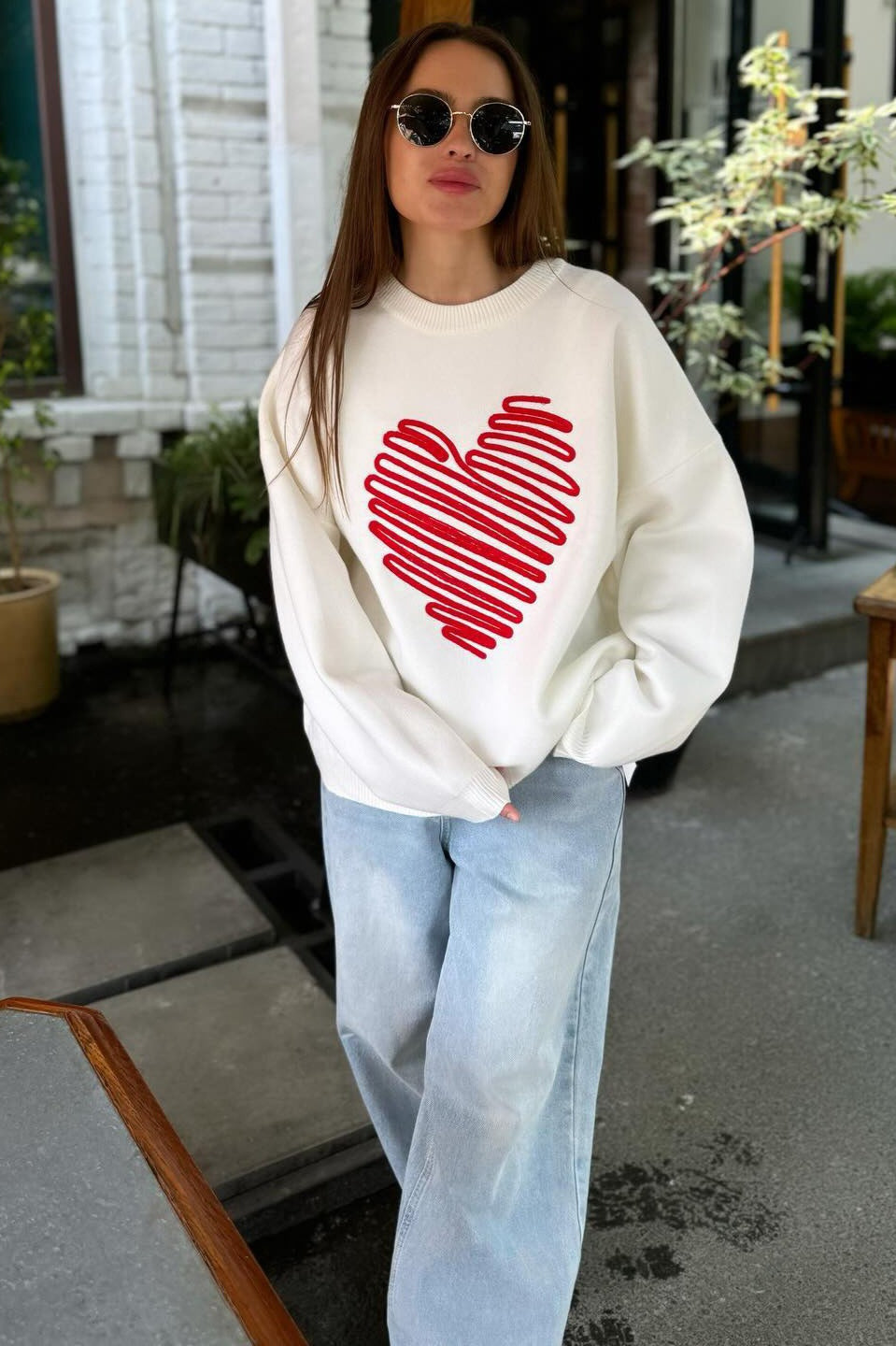Red Heart Line Knit Sweater Secondary image