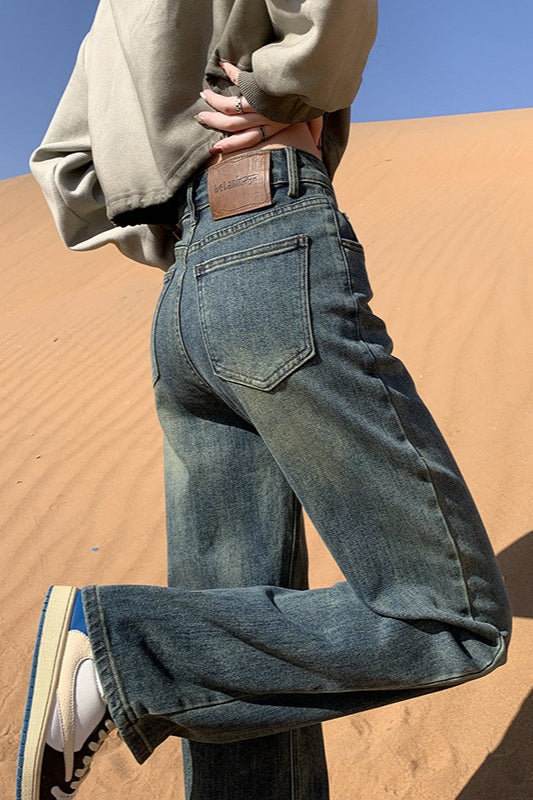 Cement Gray High Waist Straight Wide Leg Extended Jeans Main image