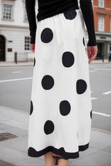 French Polka Dot Draped Midi Skirt