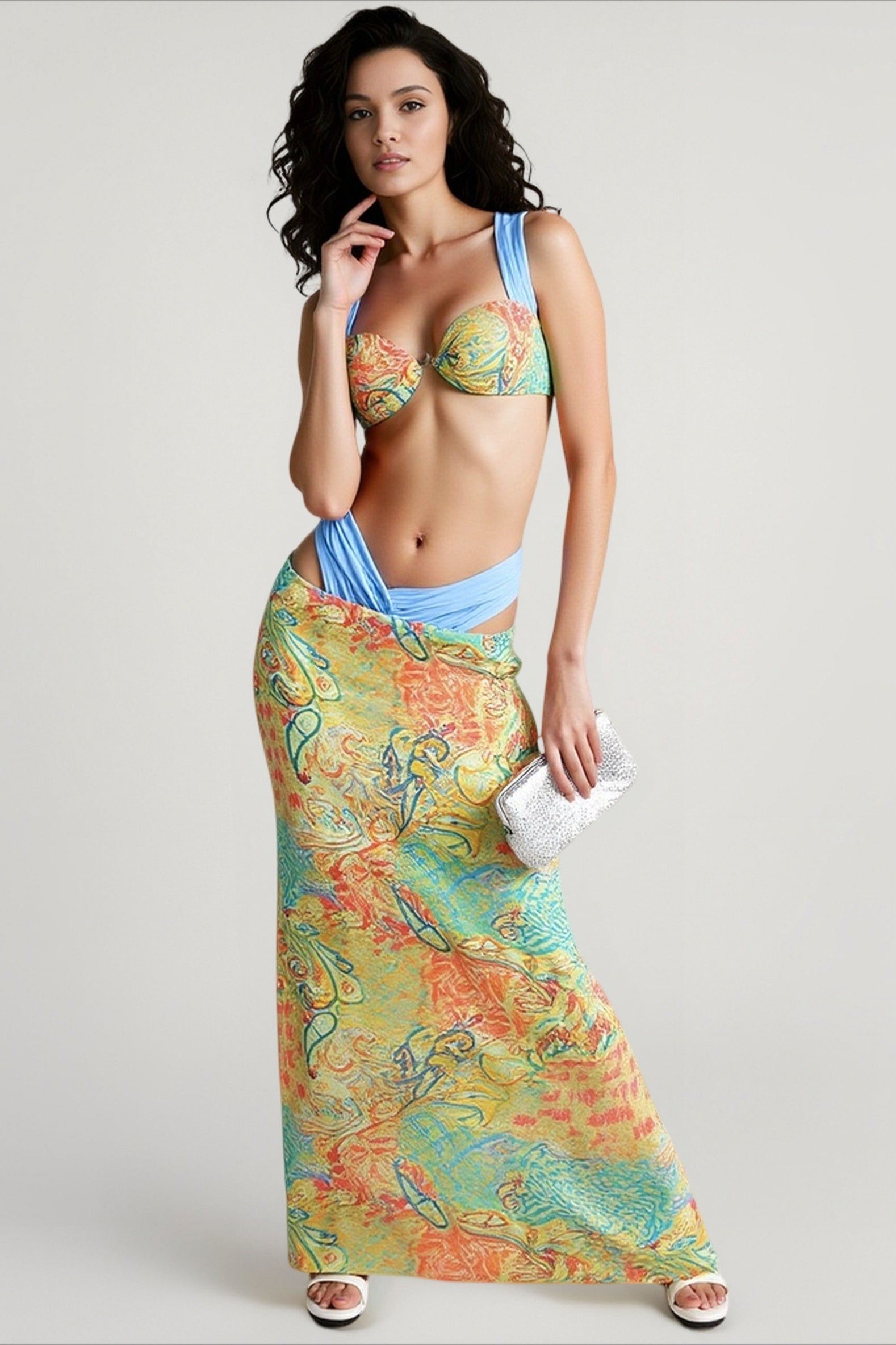 Sexy Contrast Print Tie Top Vacation Set Main image