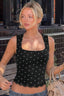 Polka Dot Lace Trim U-Neck Crop Top