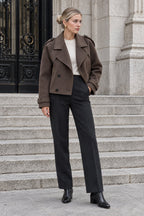 Black Loose Lapel Double-Breasted Overcoat