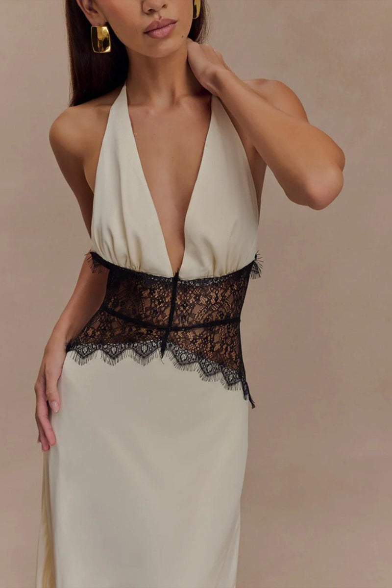 Deep V Halter Satin Slip Prom Dress Secondary image