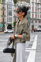 Olive Wide Lapel Belted Cropped Trench Coat