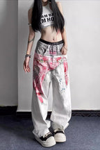 Tribal Print Layered Waist Loose Fit Jeans