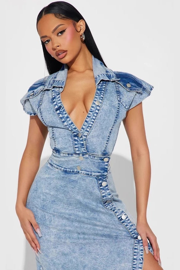Slim Fit Split Denim Dress Secondary image
