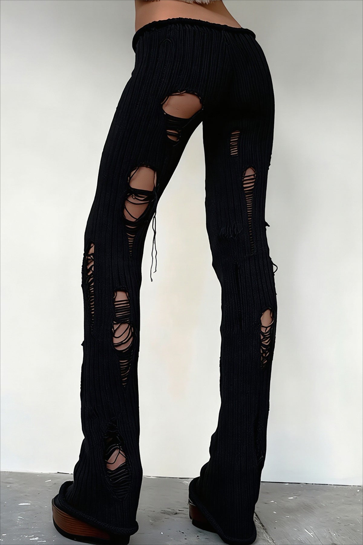 Distressed Ribbed Knit Flared Pants Main image