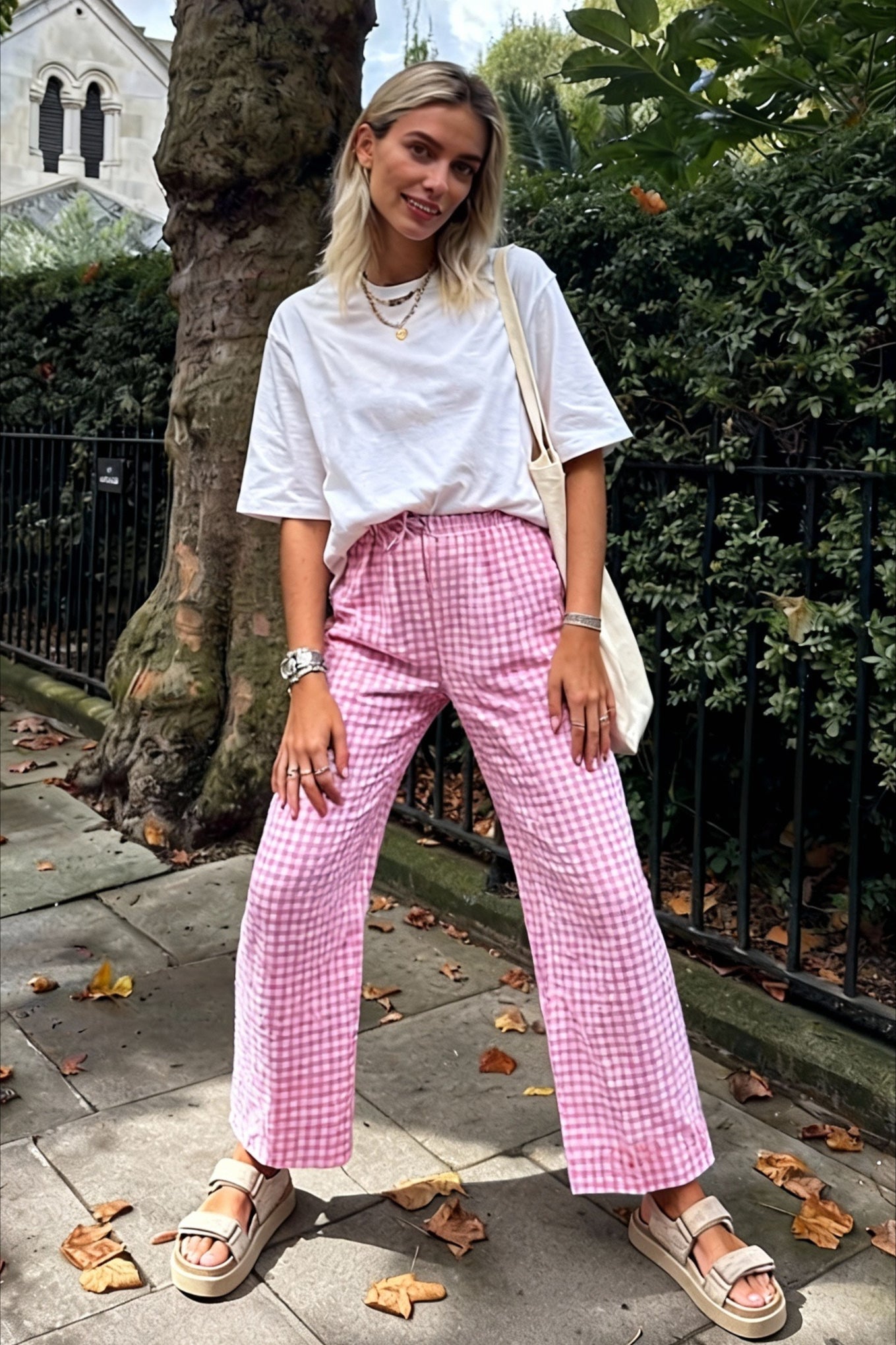 Gingham Print Elastic Waist Drawstring Lounge Pant Main image