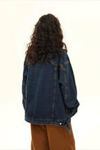 Embroidered Patch Oversized Blue Denim Jacket