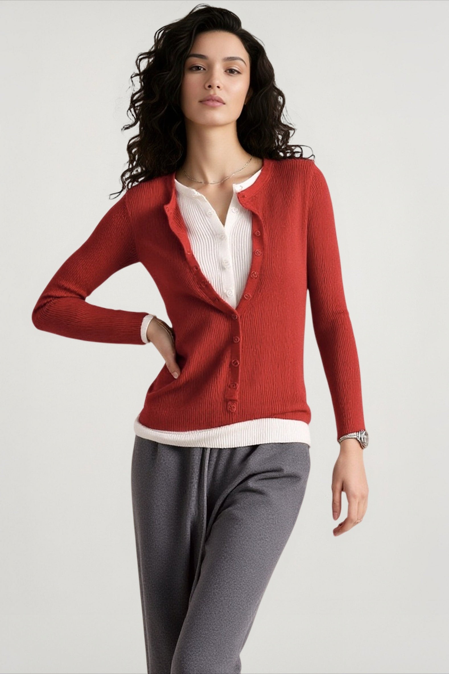 Layered Collar Slim Knit Top Main image