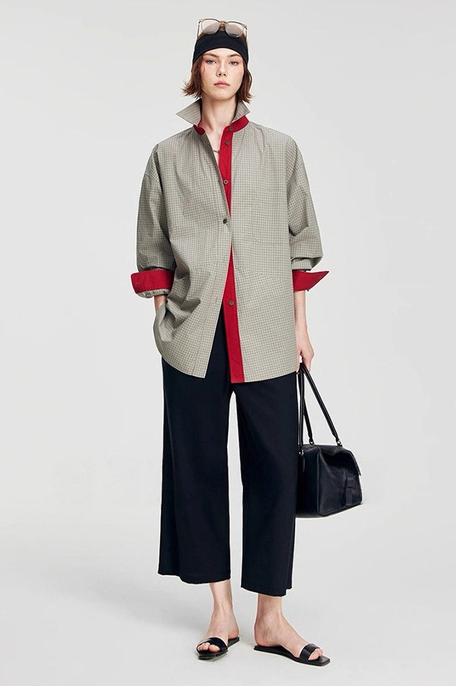 Plaid Cotton Collared Long Sleeve Top Main image