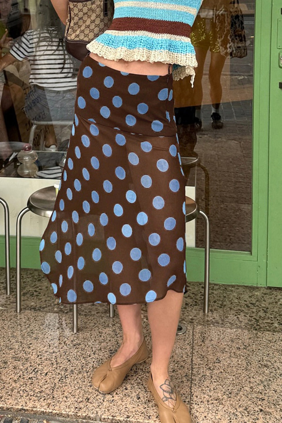 Polka Dot Color Block Sheer Midi Skirt Secondary image