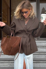 Long Sleeve Belted Waist Relaxed Blazer