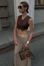 Glitter Sequin A-Line Midi Skirt