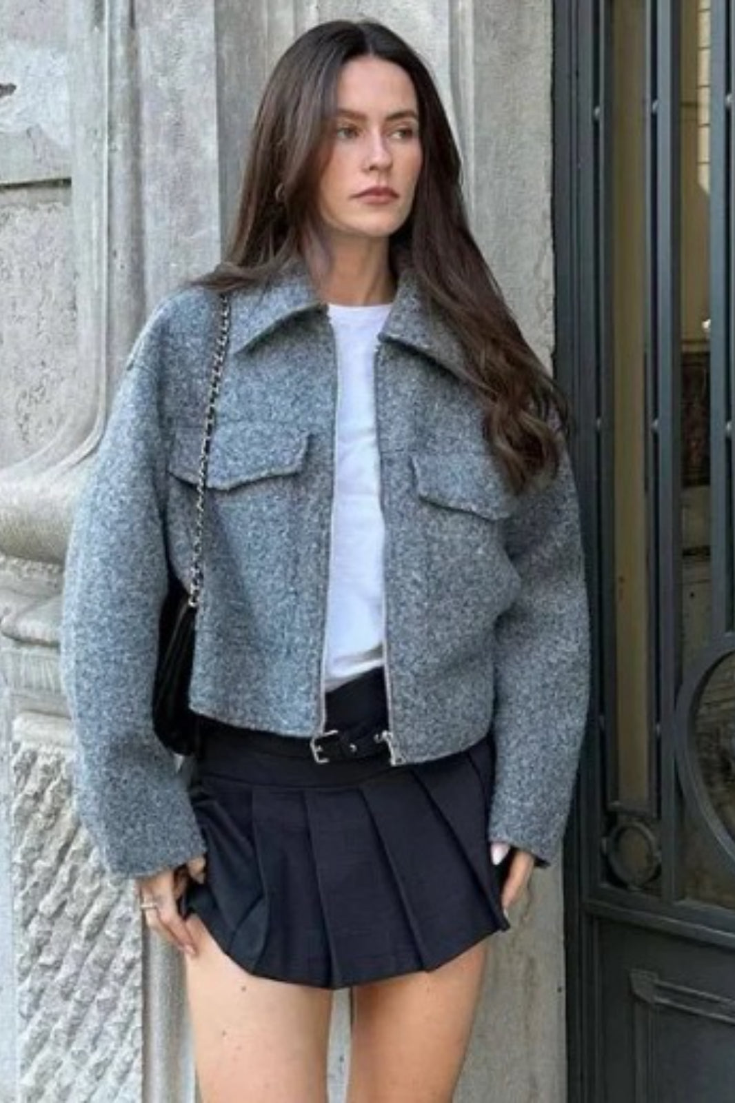 Cropped Boucle Zip Front Jacket Secondary image