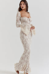 Bodycon Lace Flare Sleeve Maxi Dress