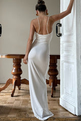 Plunging Neck Ruched Reception Dress