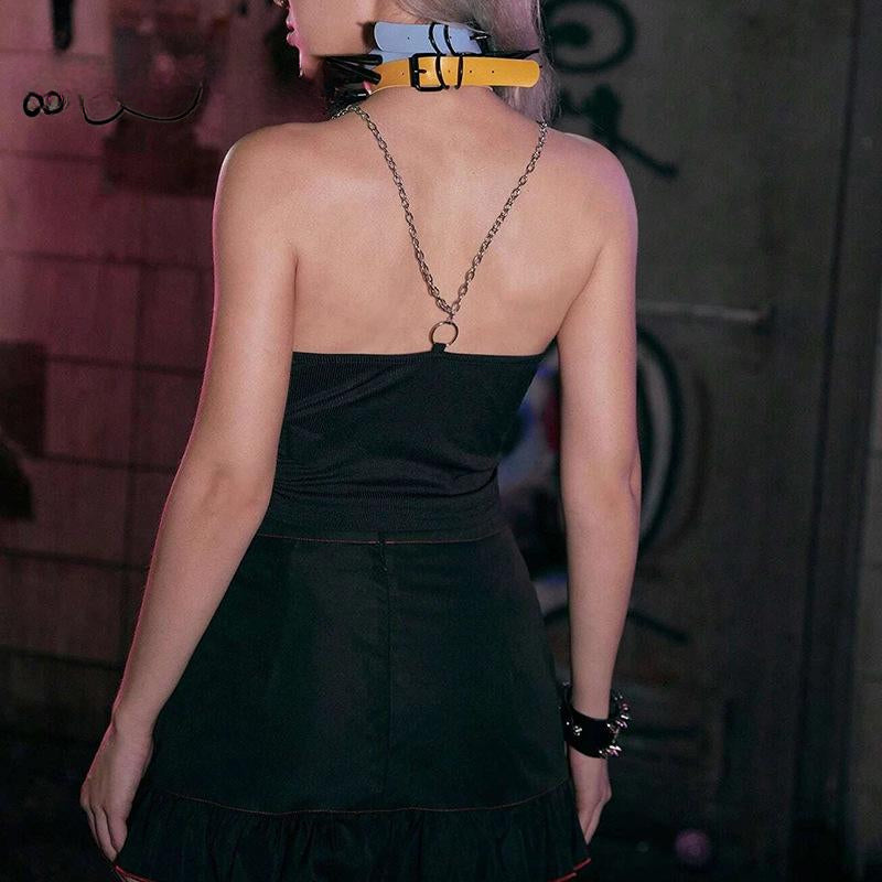 Mysterious  Chain Black Cross Print Black Crop Top Secondary image