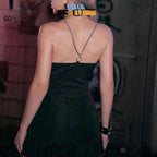 Mysterious  Chain Black Cross Print Black Crop Top