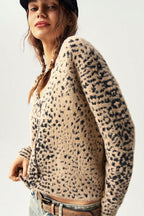 Leopard Print V Neck Button Cardigan Sweater