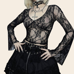 V-Neck Fairy Grunge Lace Sheer Top