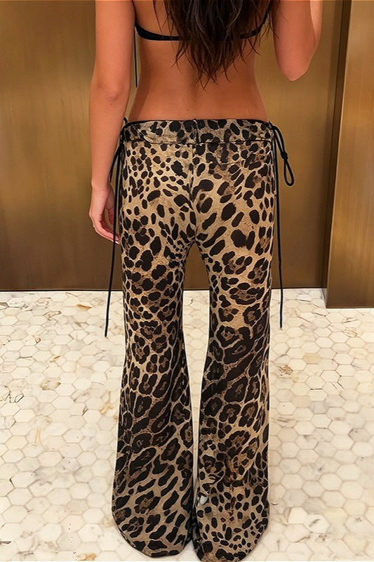 Leopard Side Tie Flared Pants