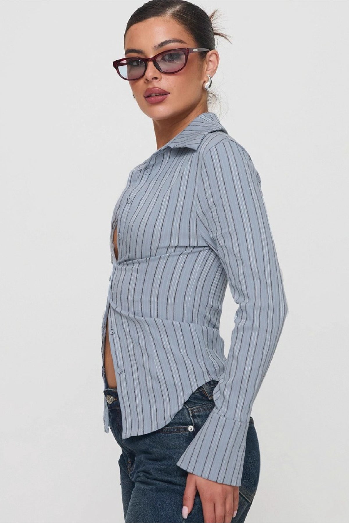 Urban Striped Waist Tie Blouse Secondary image