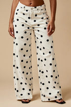 Polka Dot Wide Leg Denim Pants