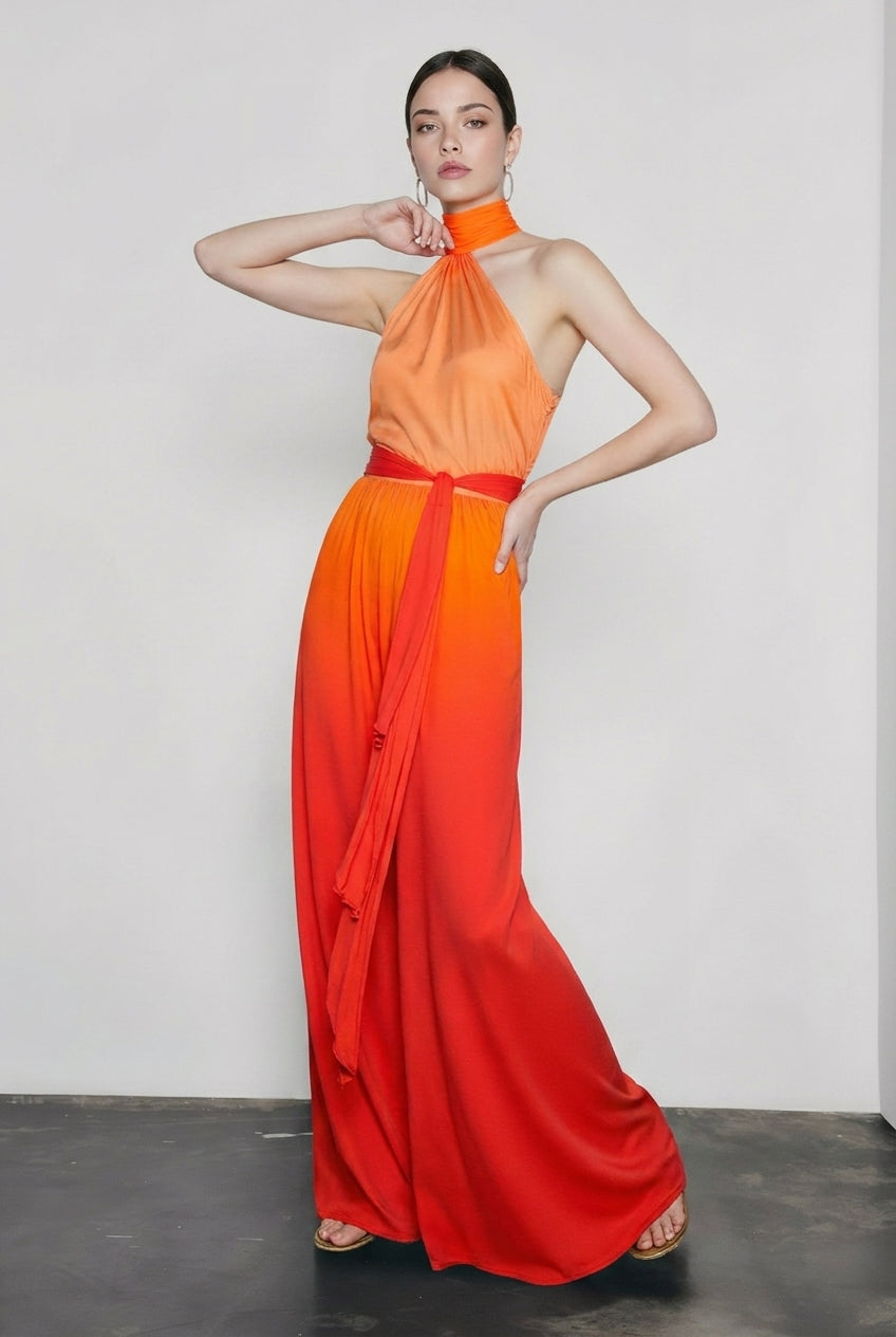 Ombre Halter Tie Back Sleeveless Vacation Dress Secondary image