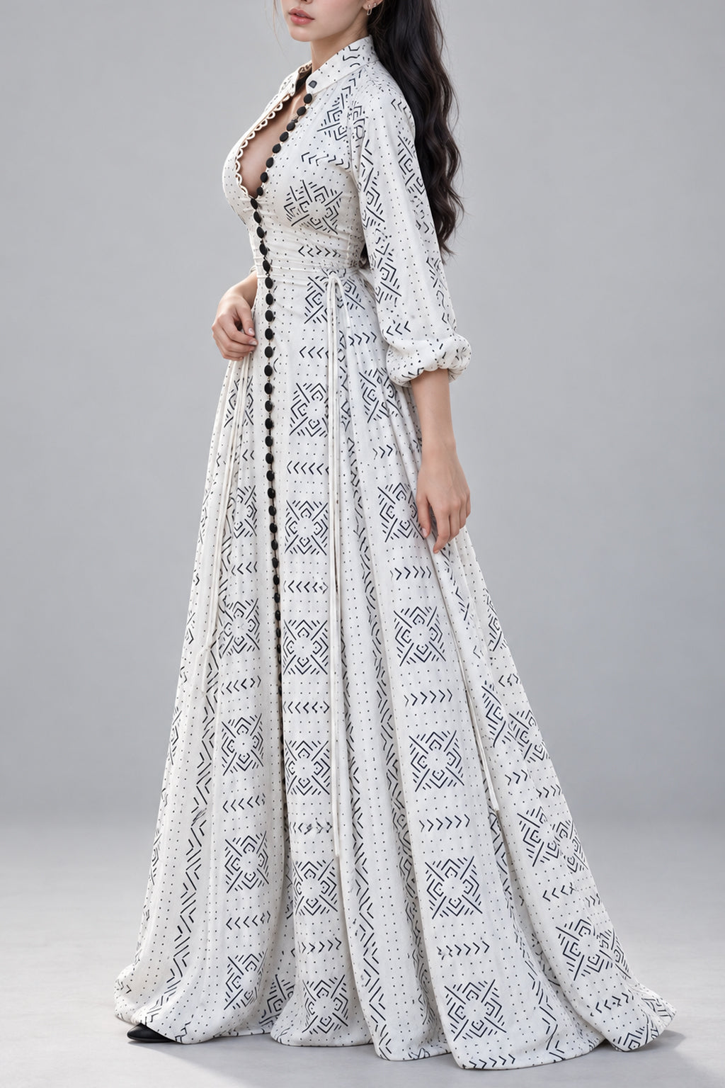 Casual Stand Collar Button Maxi Dress