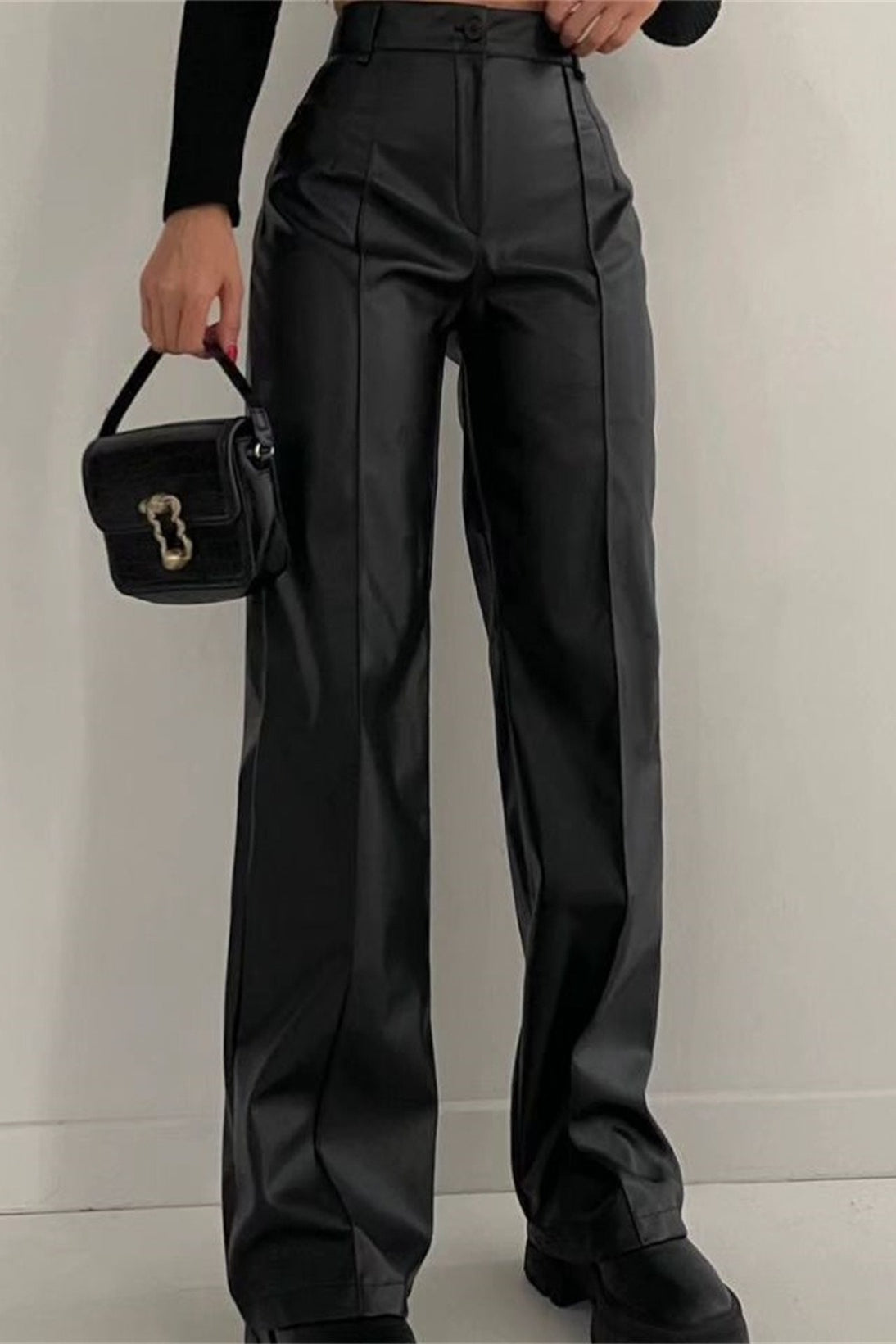Slimming Straight PU Cool Fashion Casual Pants Secondary image