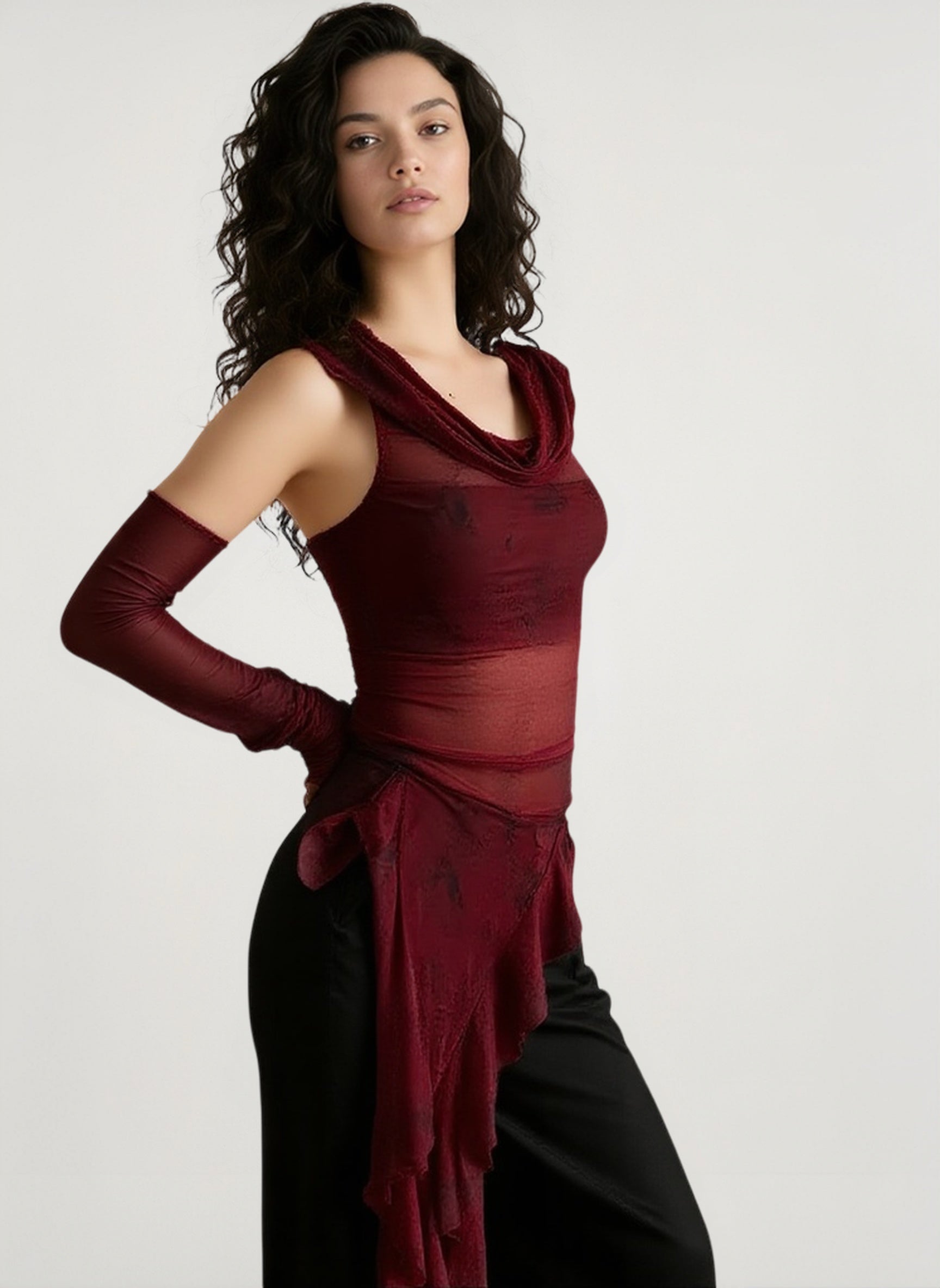 Cyber Grunge Mesh See Through Hooded Sheer Top Secondary image